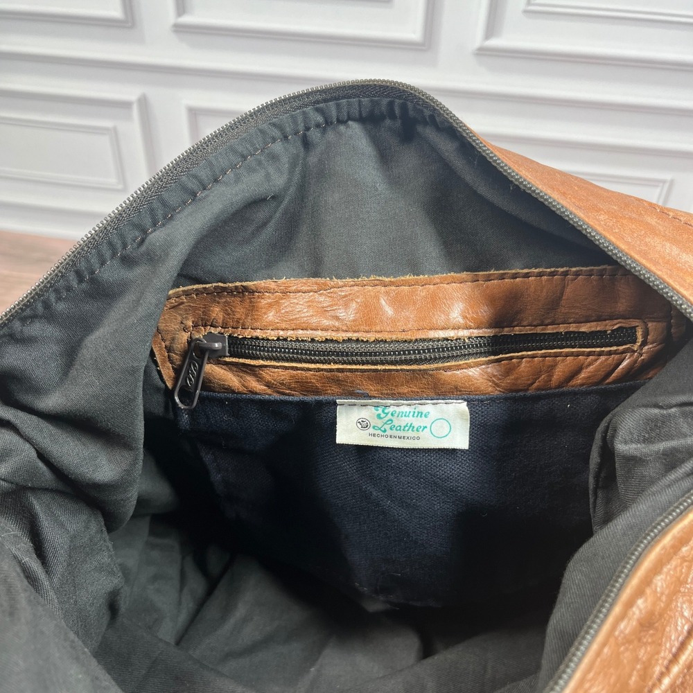 Vintage Leather Crossbody Shoulder Bag Brown Multi-Pocket Purse Mexico - Picture 12 of 16
